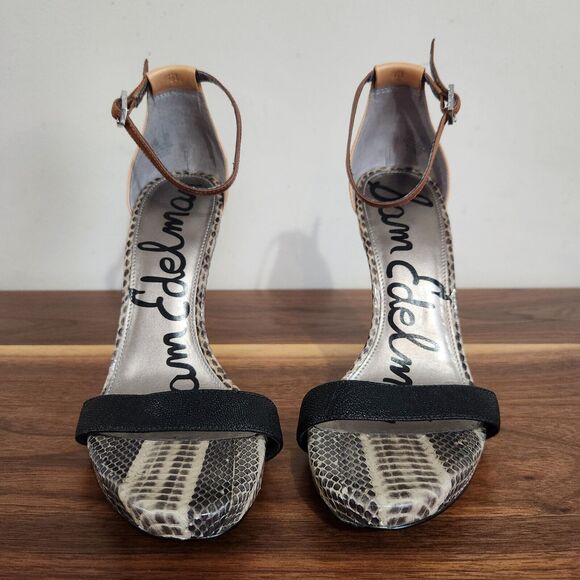 Sam Edelman Eleanor Heel Women 8.5 Ankle Strap Snakeskin Tan Leather Buckle Shoe - Picture 4 of 11